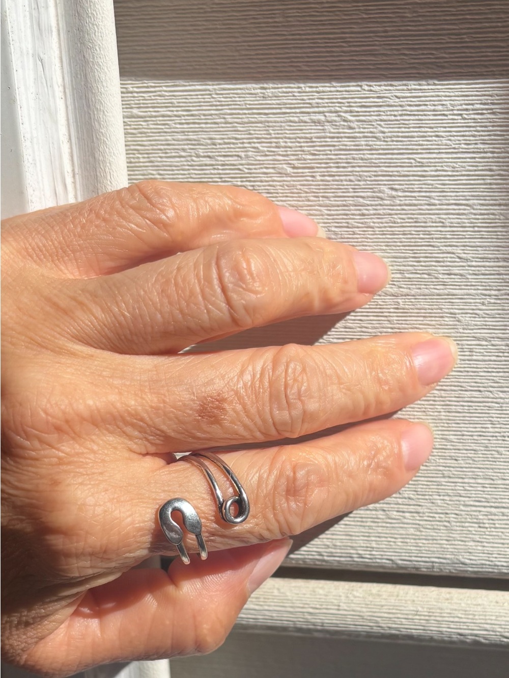 Safety pin sterling silver ring